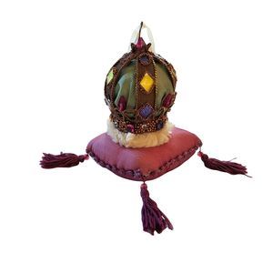 Vintage Fortunoff’s Green Pink Crown Coronation Pillow Ornament with Jewels RARE